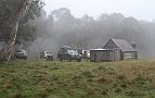 24-Convoy stops in low cloud for lunch at Davies Plain Hut at 1,400M